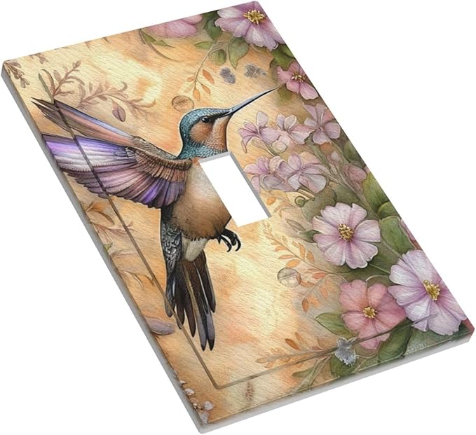 Decorative Art Light Switch Covers Blossom & Hummingbird Single Toggle Wall Plate Decorative Switchcover Electrical Switchplate for Home Decor