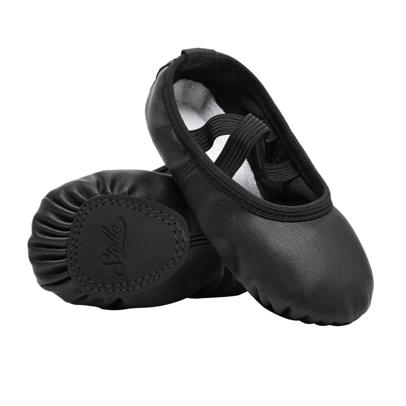 Stelle Ballet Shoes for Girls Toddler Ballet Slippers Soft Leather Boys Dance Shoes for Toddler/Little Kid/Big Kid(Black, 10MT)