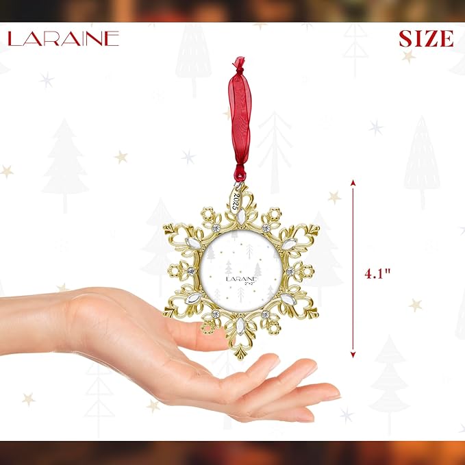 Laraine Christmas Tree Ornaments – Decorative Hanging 2025 Holiday Keepsake Gift Snowflake Pendant with 2” Photo Frame Insert for Picture of Pet (Snowflake Gold (2025))