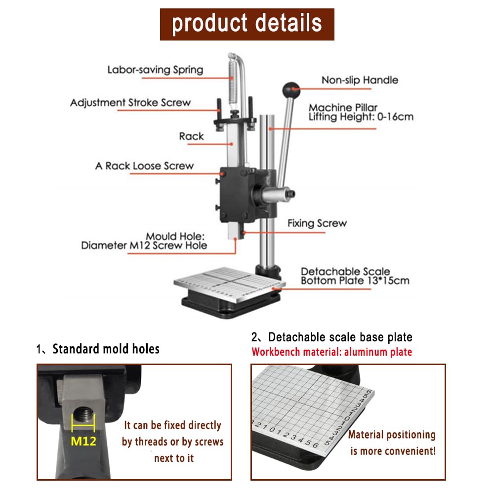 GUILOPOER Leather Hole Puncher Hand Punching Machine Manual Press Puncher Punch Tools for DIY Craft (with Chuck, PP Plate and 20 pcs Tools and Aluminum Plate for Leather DIY Craft)