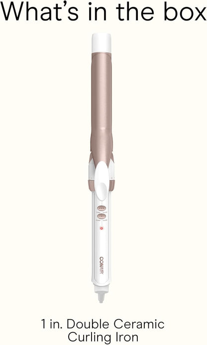 Conair Double Ceramic 1-Inch Curling Iron, 1-Inch Barrel Creates Classic Curls, Hair Curler for Use on Short, Medium, and Long Hair, White