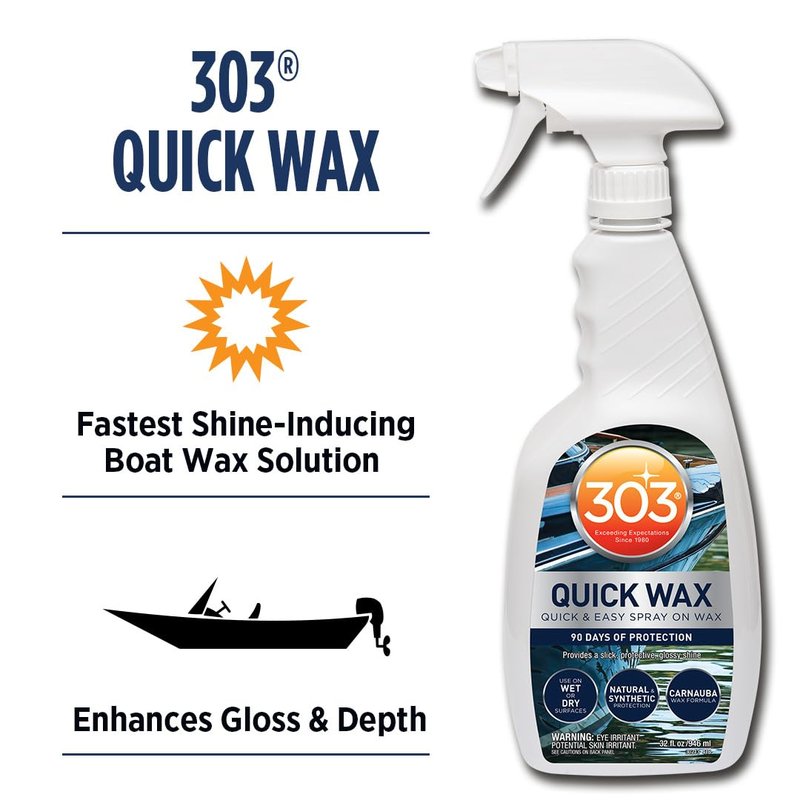 303 Products Marine Quick Wax, Boat Spray Wax for Fiberglass & Gelcoat – Quick Shine Spray for Boats, Slick Gloss Finish, Easy Spray-On Application, 32 oz