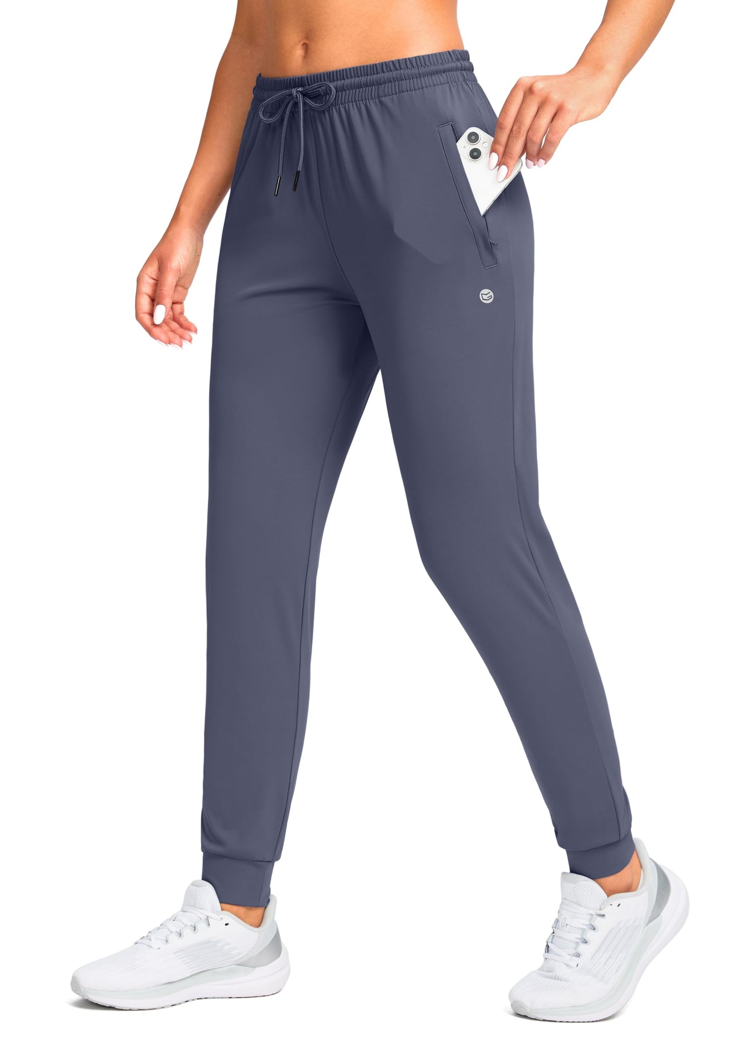 G Gradual Women's Joggers Pants with Zipper Pockets Tapered Running Sweatpants for Women Lounge, Jogging (Dusty Blue, Medium)