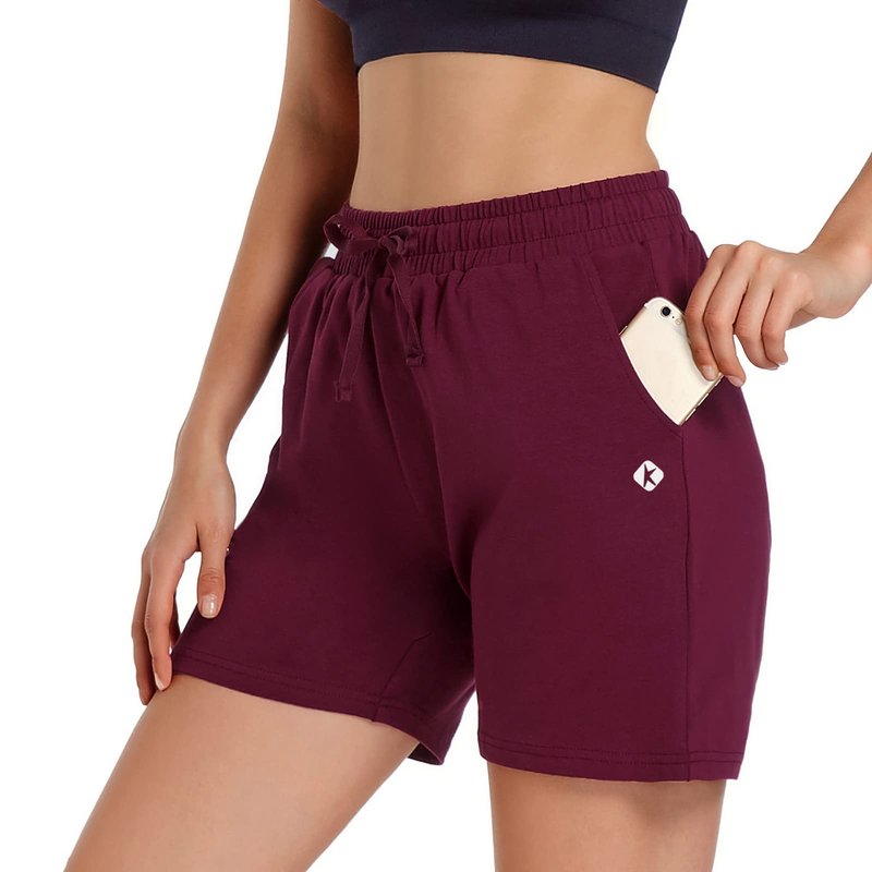 Ksmien Women's Knit Cotton Bermuda Shorts with Deep Pockets for Women Lounge Walking Running Athletic Burgundy