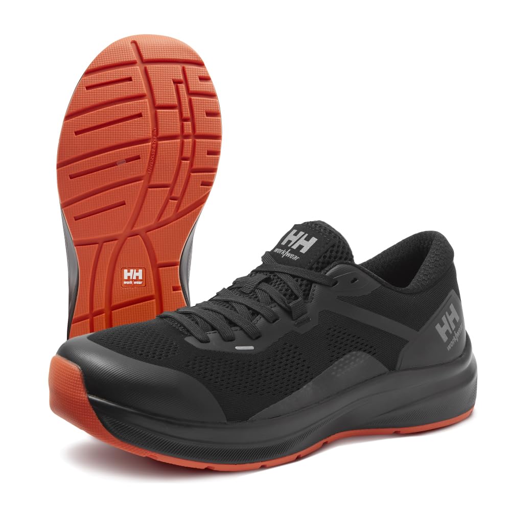 Helly Hansen Barcode Low AL EH Men's Aluminum Toe Work Shoes - Slip Resistant Work Shoes for Men - Lightweight Safety Toe - Breathable Mesh & EH Protection - 992 Black/Orange - 10.5 Wide