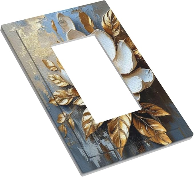 Decorative Art Light Switch Covers Gilded Bloom 1 Gang Rocker Outlet Decorative Switch plate Faceplate GFCI Light Switch Covers for Home Decor