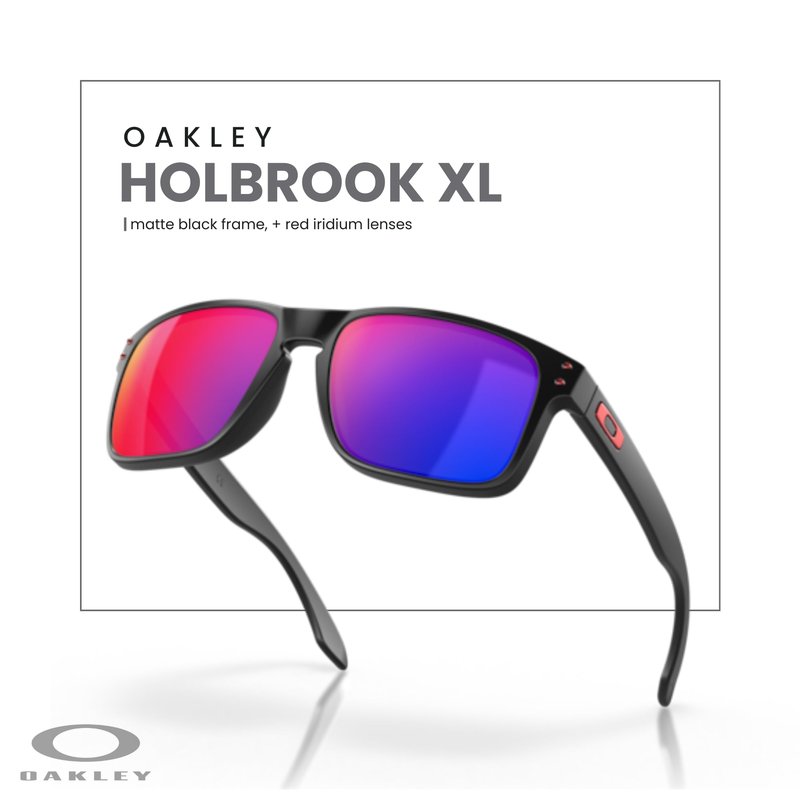 OAKLEY Holbrook OO9102 910236 Square Sunglasses For Men Matte Black/Positive Red Iridium, 55MM+ Bundle Accessory Leash Kit, Microfiber Pouch