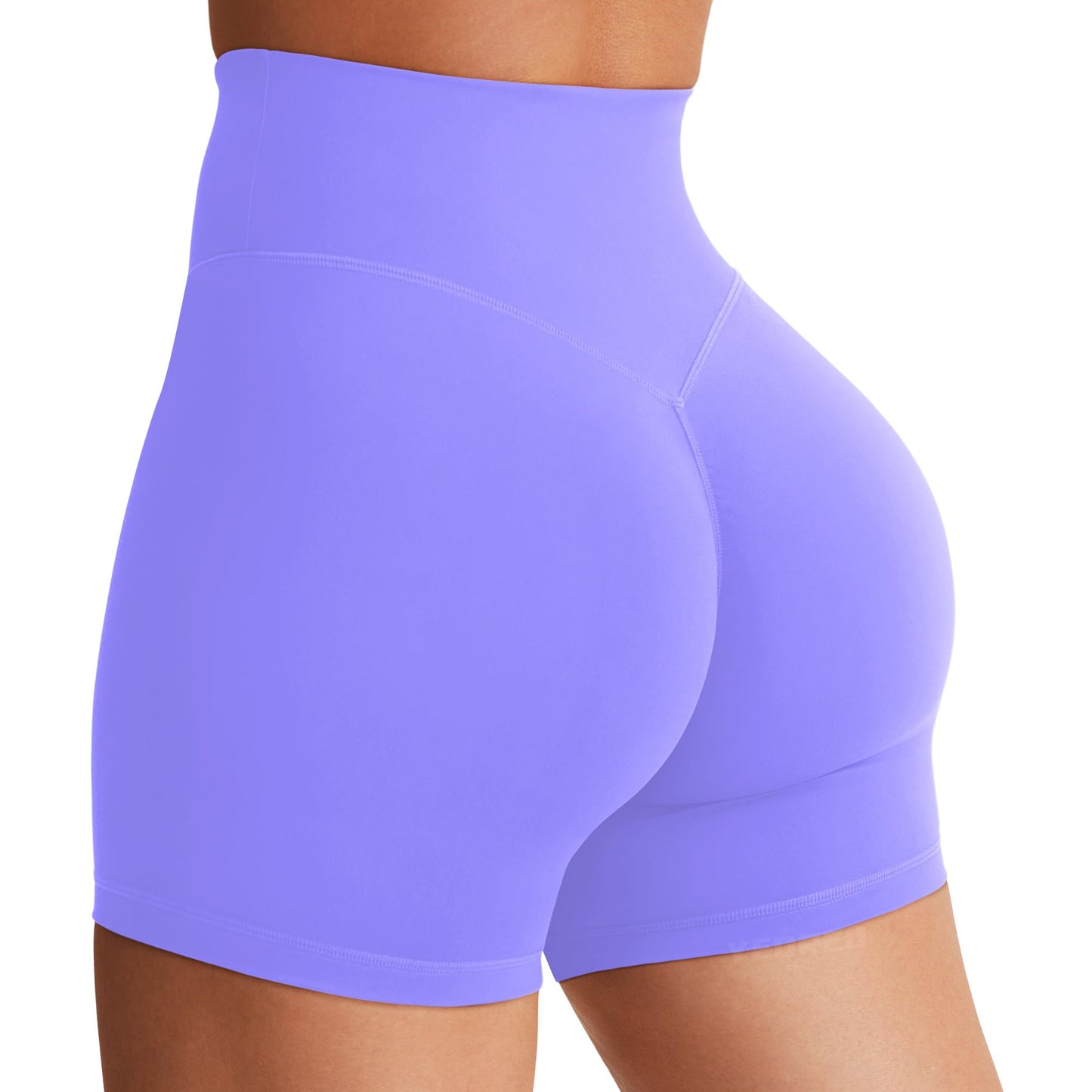YEOREO Women's Biker Shorts 4.5" / 6" Workout Gym Shorts Craze High Waist Tummy Control Hidden Scrunch Running Yoga Periwinkle XL