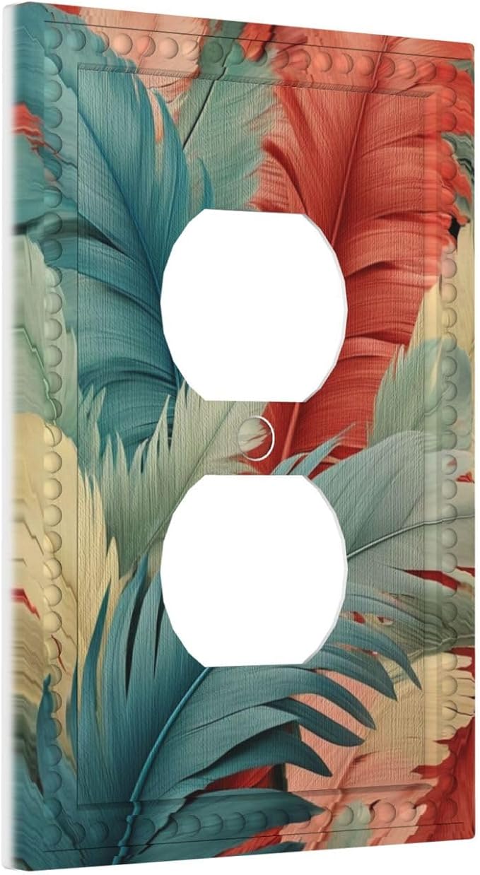 Colorful Feathers Blue Red Light Switch Cover 1 Gang Outlet Plate Single Duplex Wall Plate Covers Decorative Switchplate Covers Electrical Faceplate for Home Decor