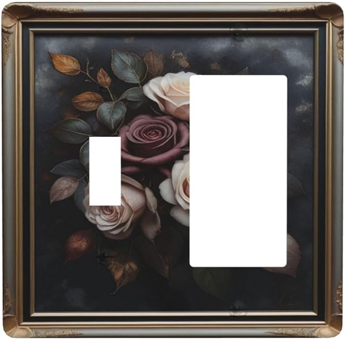 Decorative Art Light Switch Covers Elegant Rose Bouquet Art 2 Gang Single Toggle Rocker Combination Electrical Faceplate Switchplate Wall Plate for Home Decor