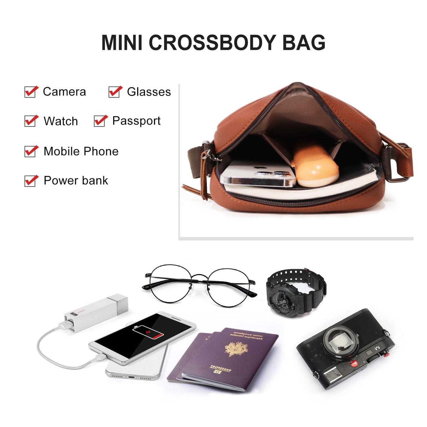 Lemuvlt Small Crossbody bag for men shoulder bag mens purse satchel leather messenger bag gift man(Brown)…
