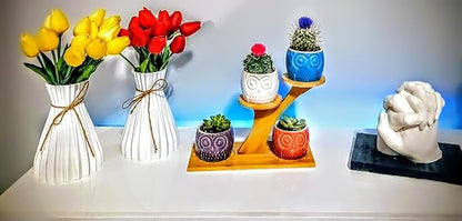 Blisse Wood Owl Planter (Blue)