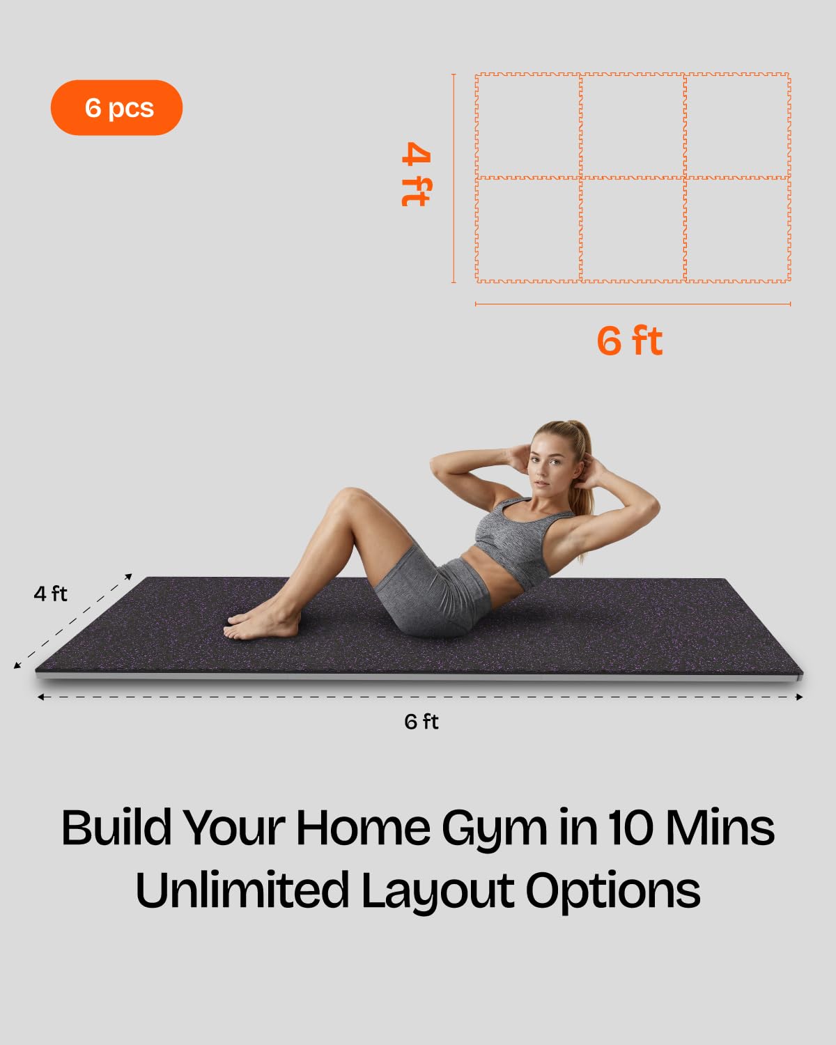 Vivaluz 0.56 Inch Thick 48 Sq Ft Gym Flooring for Home Gym, 12 Tiles Robust Rubber Top with Eva Foam Exercise Equipment Mats, Protective Flooring Puzzle Mat for Fitness Room