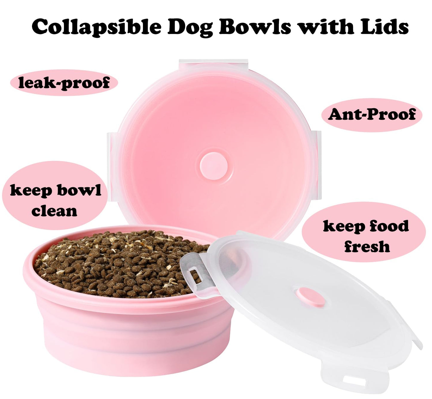 Large Collapsible 40 OZ Travel Dog Bowls, 2 Pack with Lids, Foldable Silicone Food & Water Bowl for Large Dogs, Lightweight & Leak Proof, Perfect for Outdoor Travel, Camping & Hiking
