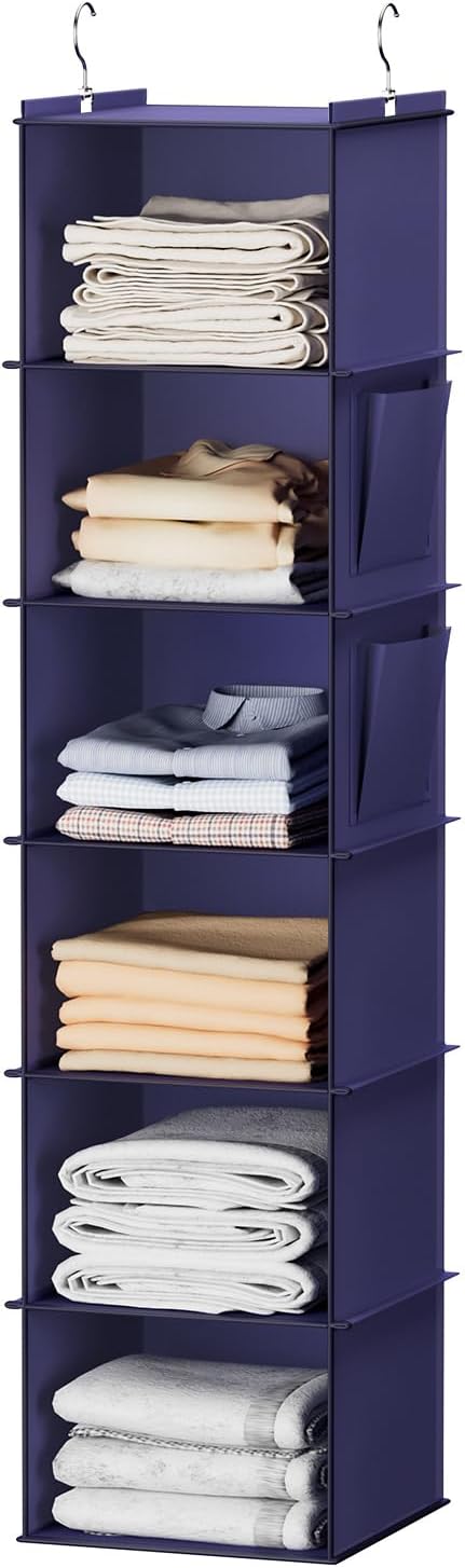 YOUDENOVA Hanging Closet Organizer, 6-Shelf Closet Hanging Storage Shelves