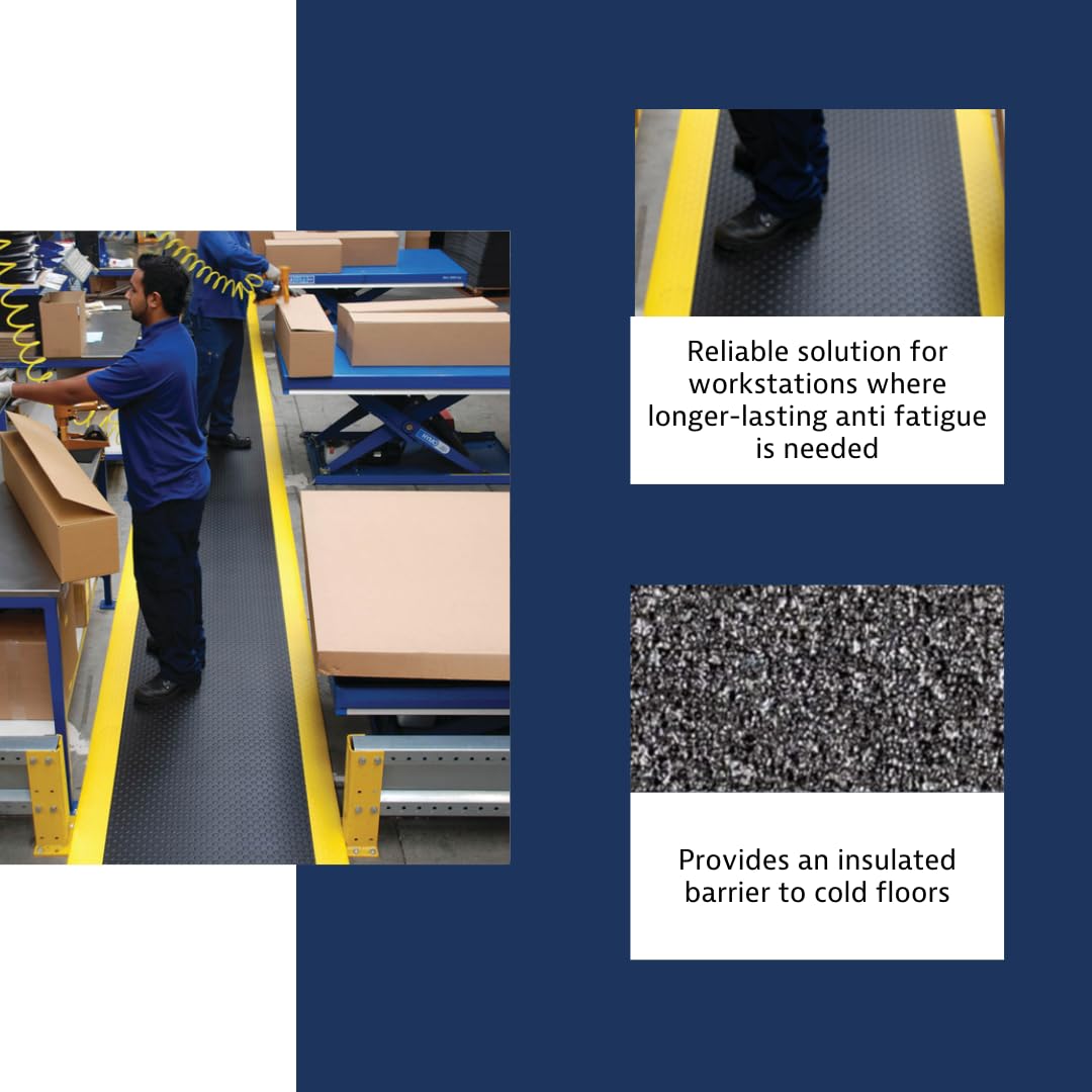 Notrax 417 Bubble Sof-Tred™ with Dyna-Shield® 3' x 4' x 1/2" Anti Fatigue Mat, Slip Resistant Bubble Textured Surface, Ideal for Industrial and Commercial Workplaces, Black/Yellow, 417S0034BY