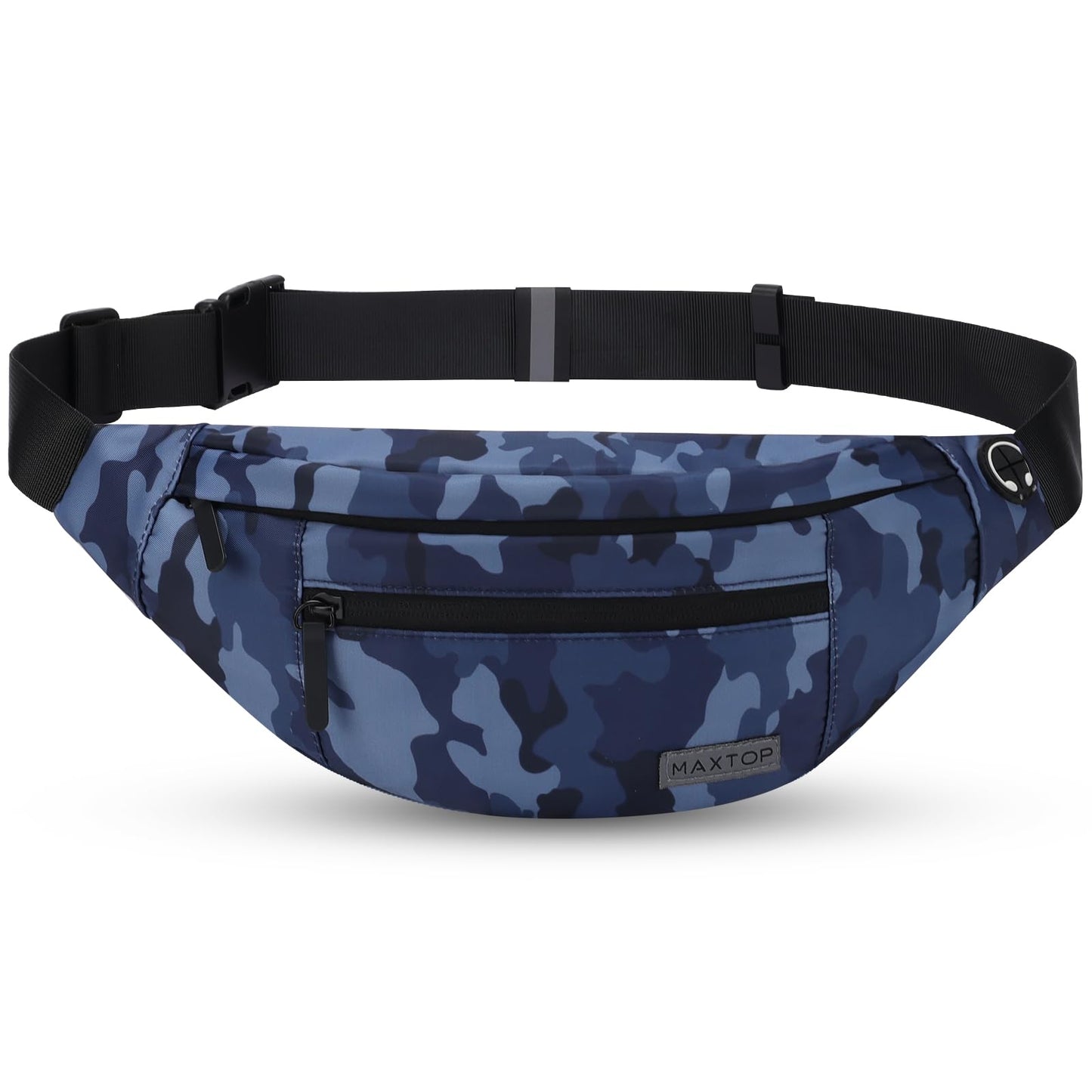 MAXTOP Large Fanny Pack Cross Body Bag Lightweight Belt Bag with Headphone Jack and 4-Zipper Pockets Adjustable Straps for Sports Workout Traveling Running Casual