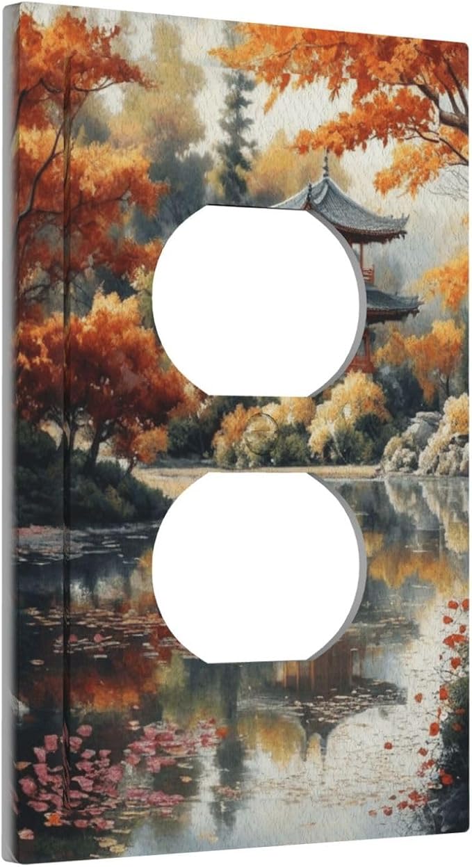 Decorative Art Light Switch Covers Lake & Pagoda in Fall 1 Gang Single Duplex Outlet Wall Plate Switchplate Electrical Faceplate for Home Decor