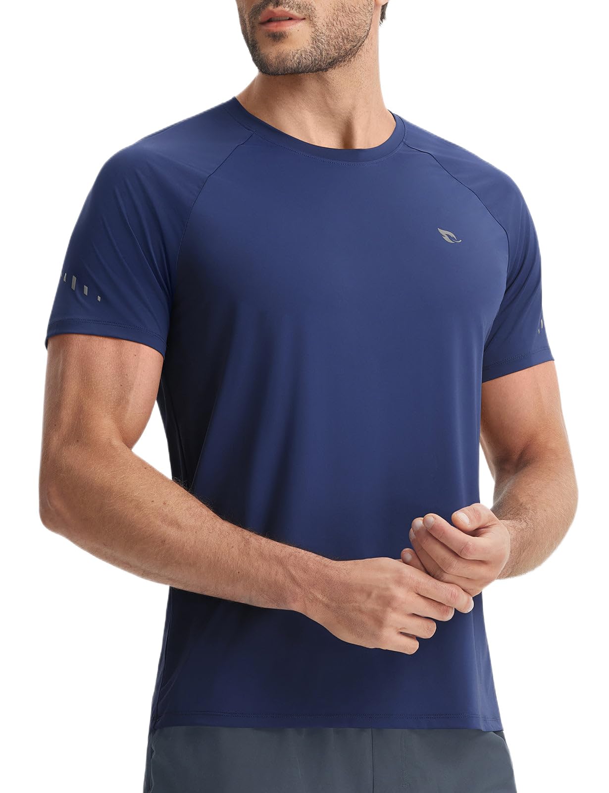 baleaf Ice Cooling Running Shirts for Men Short Sleeve Athletic Workout T-Shirts UPF 50+ Sun Protection Quick Dry Moisture Wicking Tee Navy Blue 2XL