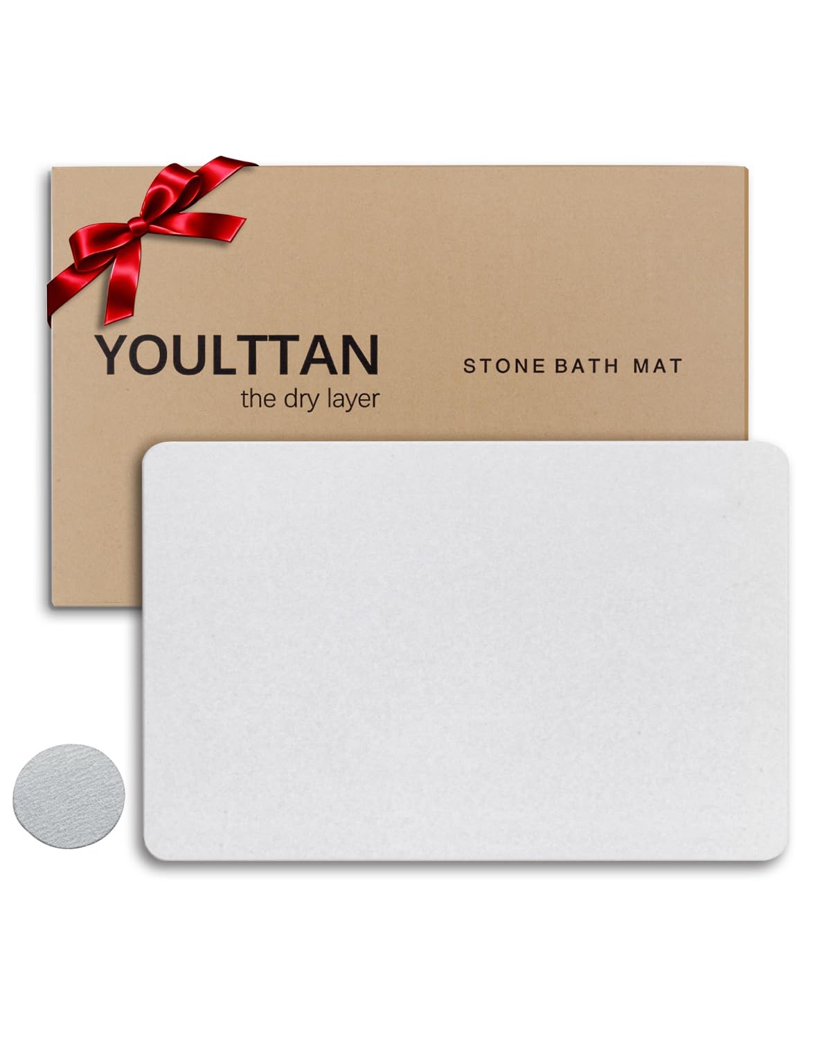 YOULTTAN Stone Bath Mat 24"x16" - Diatomaceous Earth Shower Mat, Quick Dry, Anti-Slip, Modern Design with Bonus Non-Slip Pad - Perfect for Home Safety and Style,Light Gray