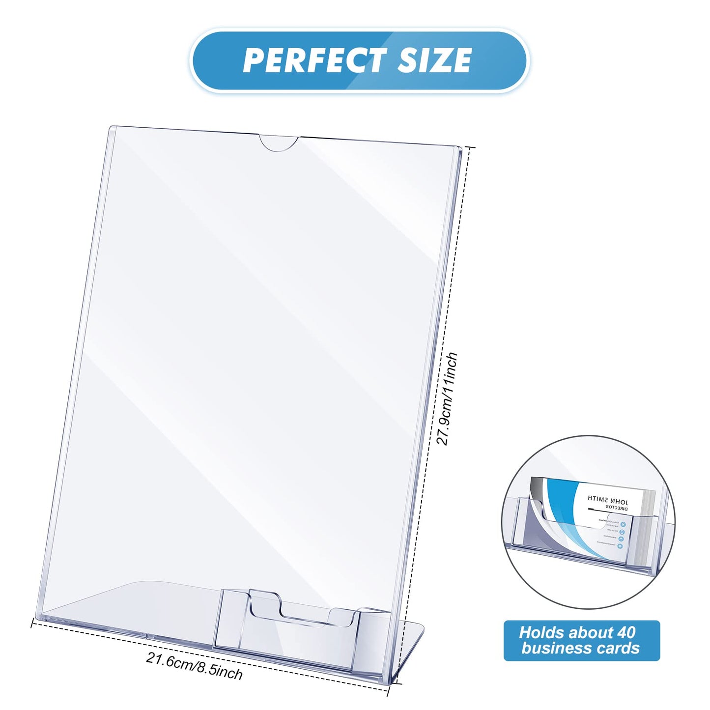 Geyee 12 Pcs 8.5 x 11 Acrylic Sign Holder with Business Card Holder Clear Brochure Display Stand with Attached Business Card Pocket Advertisement Printed Material Flyer Holder Flyer Stand Frame