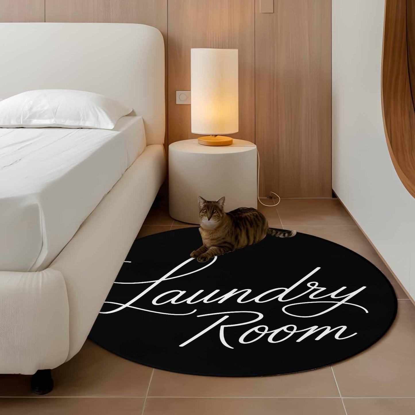 Round Area Rug 3ft Laundry Room Floor Carpets Indoor Floor Area Mat Stain-Proof Mat Circle Rugs for Living Room Dining Room Kitchen Bedroom, Black Modern Sofa Throw Carpet
