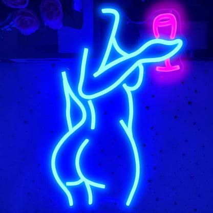 Ajoyferris Lady Back Neon Sign Dimmable LED Lady Sign Woman Neon Sign Sexy Lady Neon Signs for Bedroom Man Cave Bar Store Home Party Art Decor Gifts(16X11 inches,Blue)