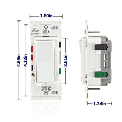 Leviton Lever Edge Rocker Slide Dimmer Switch for LED/Incandescent Bulbs, 150 Watt, Single Pole or 3-Way, ESL01-1LW, White