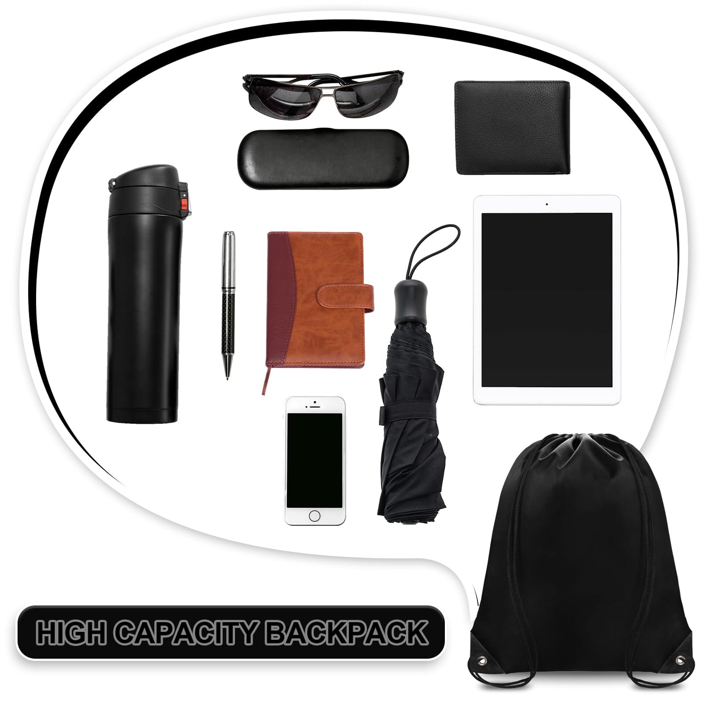 Grneric Drawstring Backpack Bulk 42 Pcs String Backpack Drawstring Bags Cinch Bag Sackpack for Men Women Gym (Black)