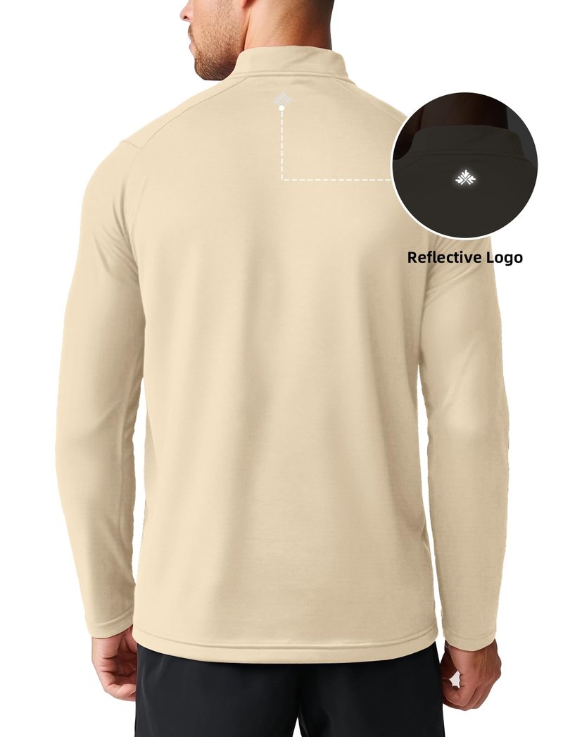 Zengjo Quarter Zip Men Athletic Shirts for Runnig Workout Golf Performance(Beige,Large)
