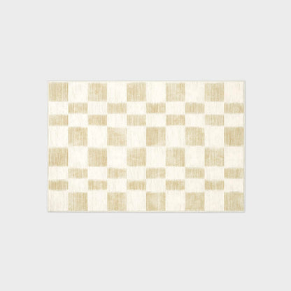 EVERGRACE Checkered Plaid Area Rug 2x3, Soft Fuzzy Faux Wool Rugs Washable Anti Slip Rugs Small Rug Carpet for Entryway Bedroom Living Room Hallway Kitchen Dining Room and Laundry Room, Beige