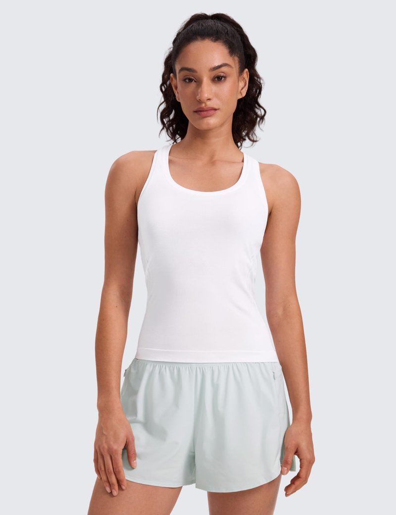 CRZ YOGA Seamless Racerback Tank Tops for Women - Gym Workout Athletic Running Sleeveless Shirts Breathable Scoop Neck White Small