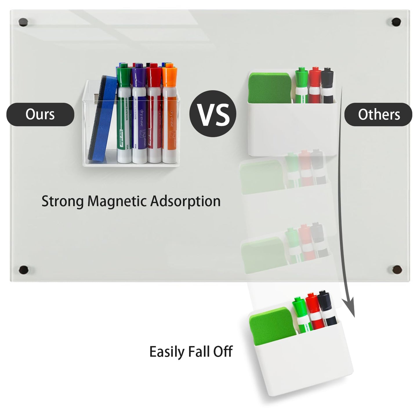 VieFantaisie Magnetic Glass Whiteboard Pen Holder, Magnetic Dry Erase Marker Holder for Fridge, Whiteboard, Desk Locker Organizer Accessories, Office, Home, 1 Pack