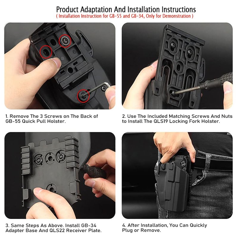 Qls Kit Quick Locking System Kit with Qls19 Locking Fork and Qls22 Receiver Plate for Quick Connect Release Work Duty Holster