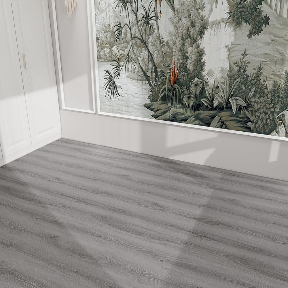 auxua Wood Grain Peel and Stick Floor Tiles – 11.8” Width, Full Roll Length of 394" – Versatile Design for Any Space, Ashline Rustic Self Adhesive Vinyl Flooring, Waterproof and Non-Slip Features