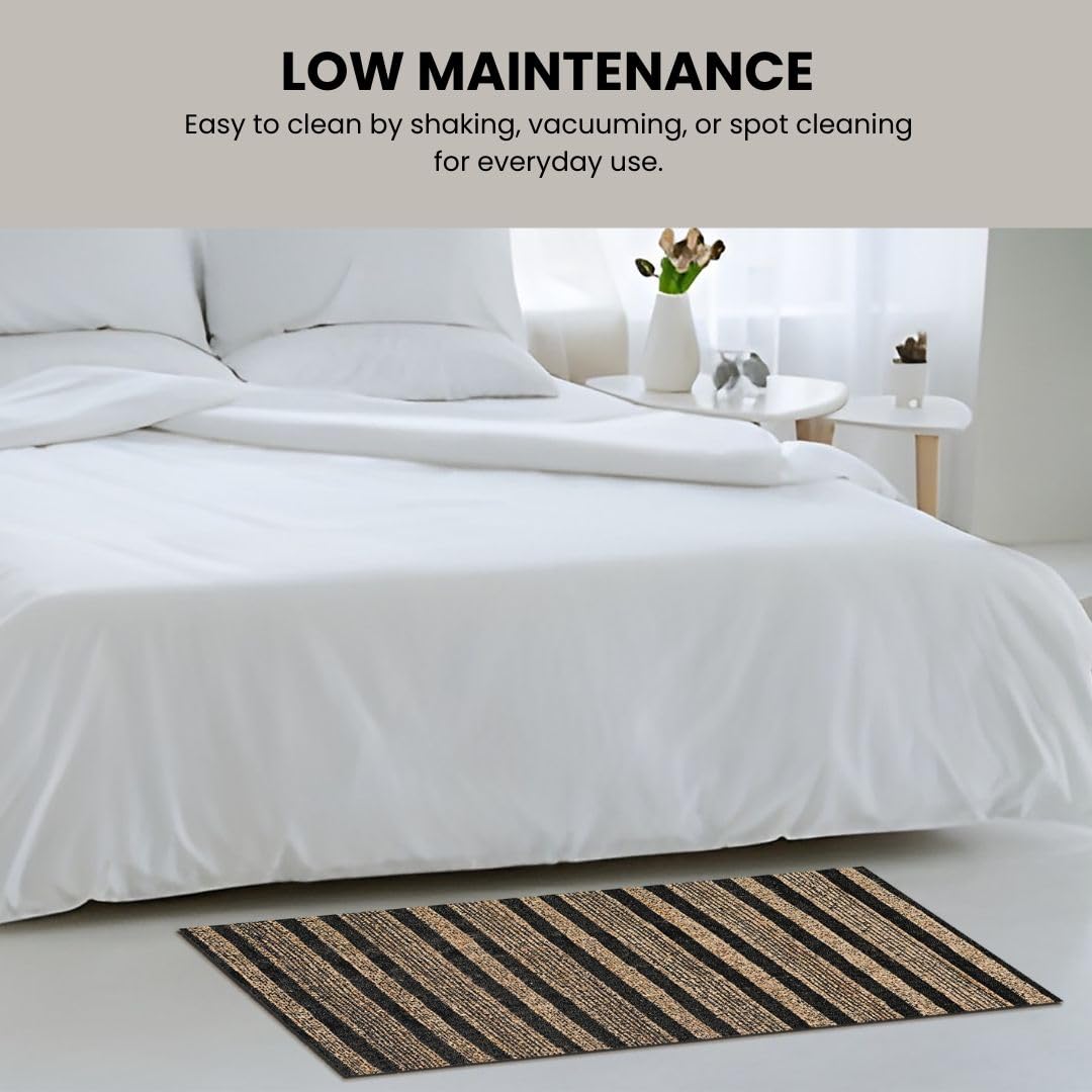 Threadvista Hand Woven Area Rug 3x5 Feet - Rustic Farmhouse Boho Accent Rug for Living Room Bedroom Kitchen Entryway Floor Mats Non Slip - Ideal for High Traffic Areas Jute Cotton Rug Natural Black