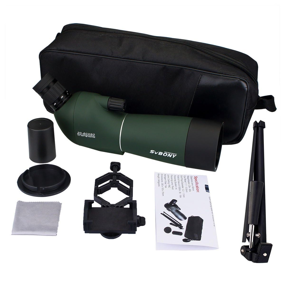 SVBONY SV28 Spotting Scopes 20-60x60mm, Angled Spotting Scope with Tripod IP65 Waterproof Long Range Scope,Spotter Scope with Phone Adapter for Bird Watching Hunting Target Shooting Wildlife Telescope