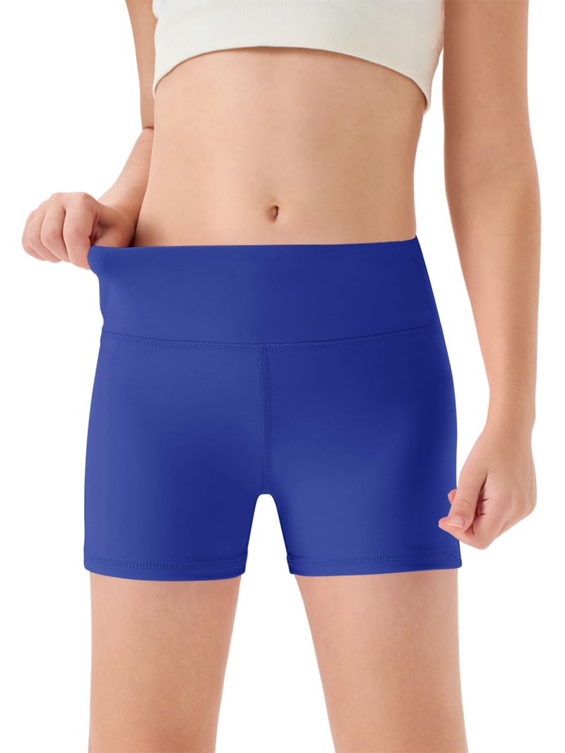 Haloumoning Girls Athletic Shorts Kids High Waisted Yoga Dance Biker Shorts Comfy Gymnastics Shorts 5-14Y Blue