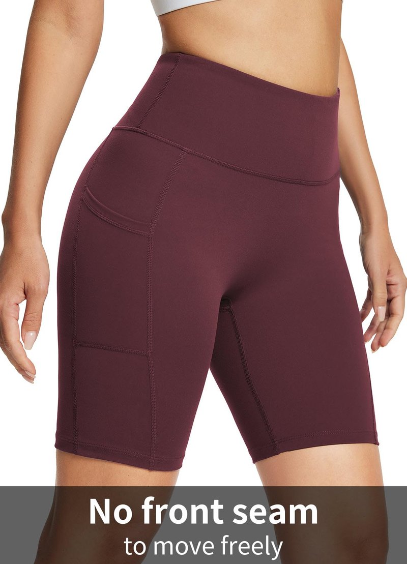 baleaf Biker Shorts Women Yoga Gym Workout Spandex Running Volleyball Tummy Control Compression with Pockets Soft 8" Wine Red M