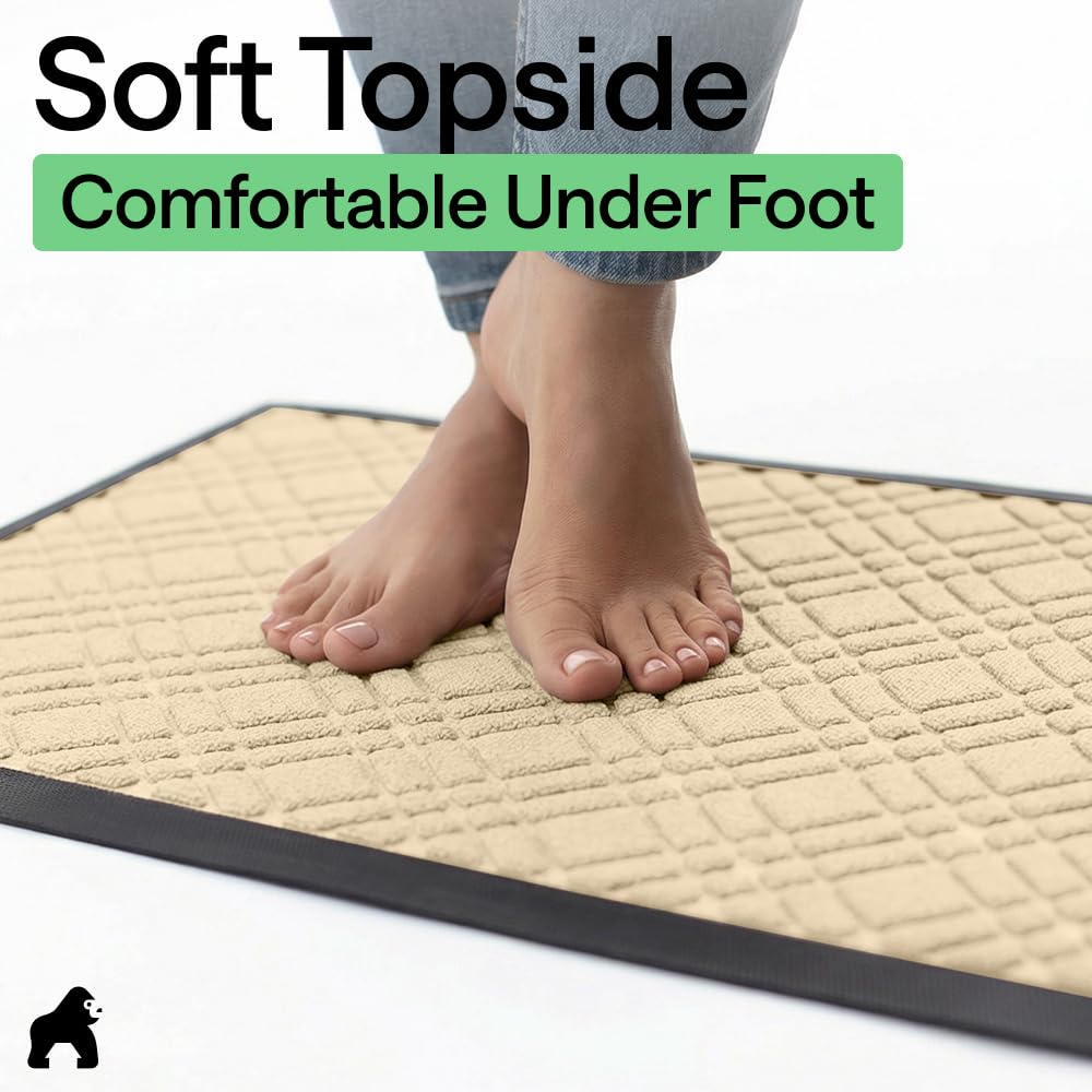 GORILLA GRIP 100% Waterproof All-Season WeatherMAX Doormat US Designed Natural Rubber, Stain and Fade Resistant, Low Profile Indoor Outdoor Door Mats, Easy Clean Patio Mat, 29x17, Modern Latte