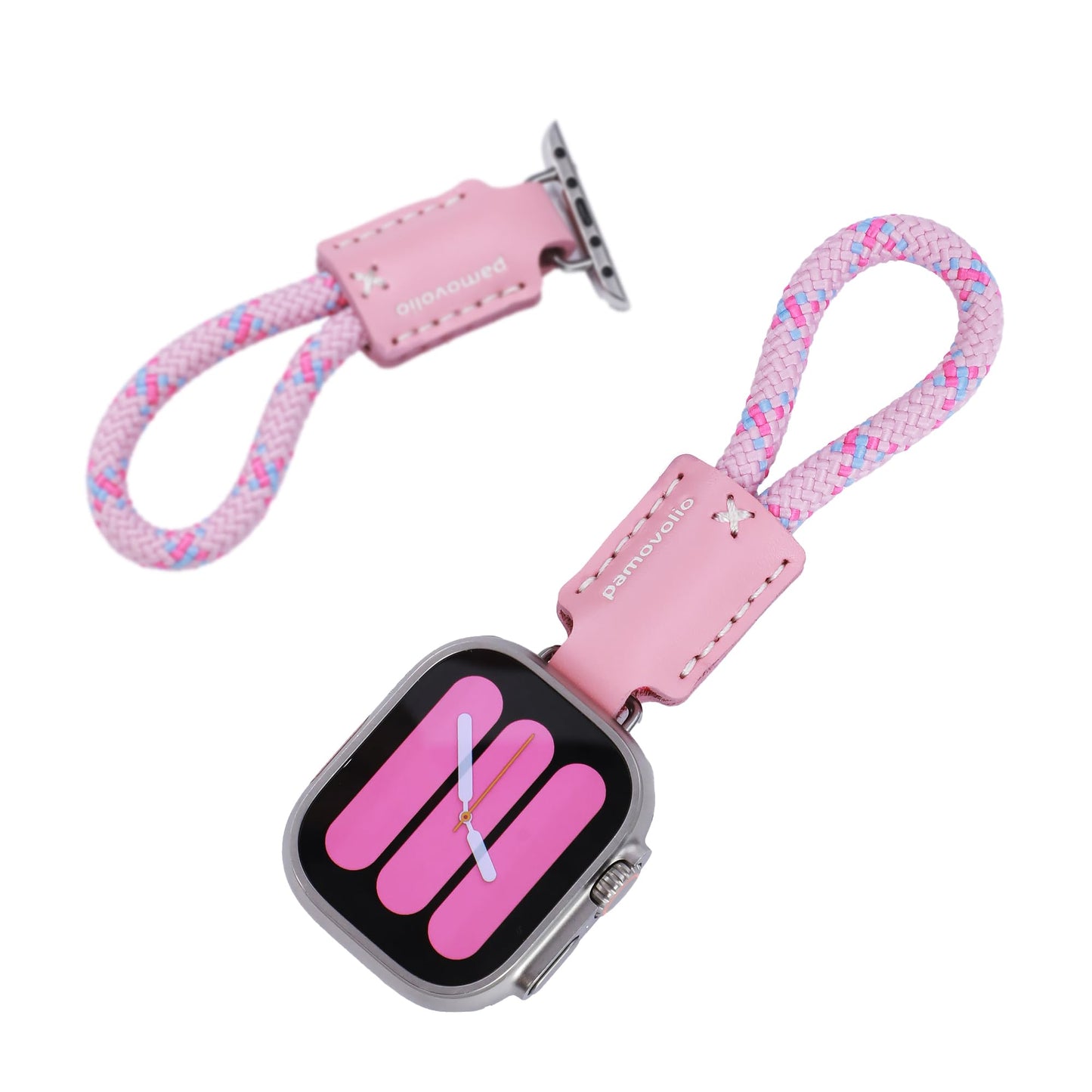 pamovolio leather braided short paracord for apple watch fob keychain clip pocket watch ultra49mm series123456789se10s11 46/44/45/42/41/38mm chain watch band key Holder Ring49