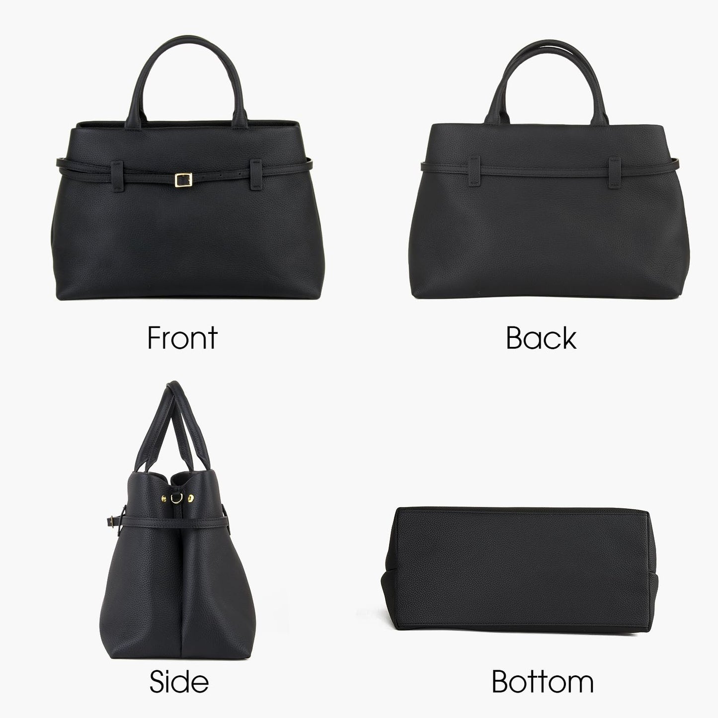 DONNAIN Full-Grain Cow Leather Top Handle Satchel, Tote Bag for Women Work and Shoulder Crossbody Bag with Adustable Strap (Black)