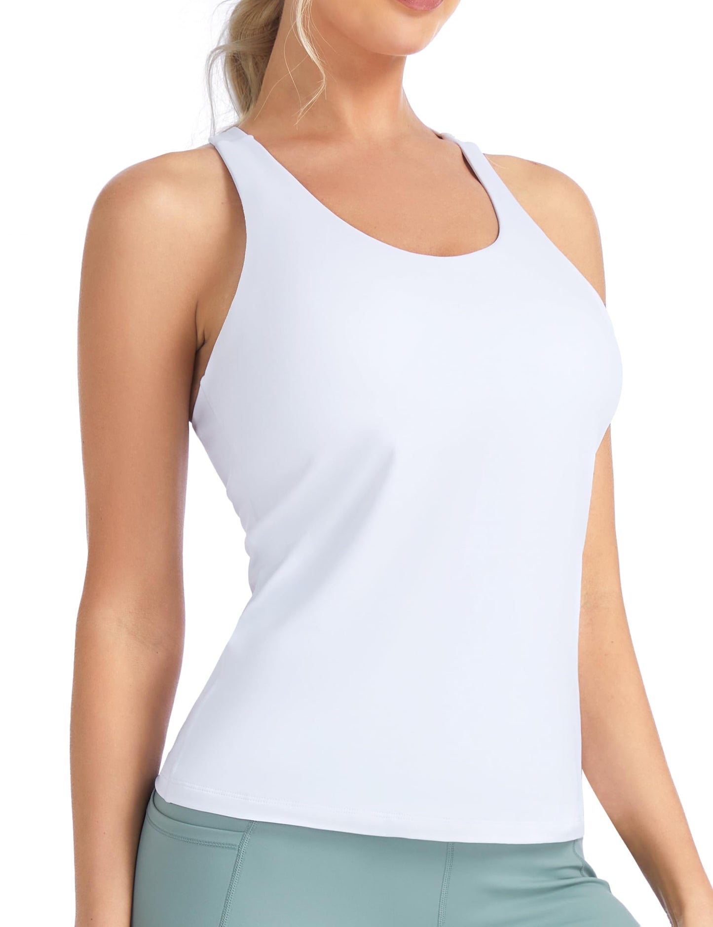 THE GYM PEOPLE Women's Longline Sports Bra Racerback Tank Tops Built-in Bra