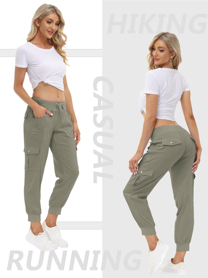 MoFiz Women's Hiking Pants Cargo Joggers Sweatpants with Pockets Lightweight Quick Dry Outdoor Summer Casual Athletic Elastic Waist Grey Khaki M