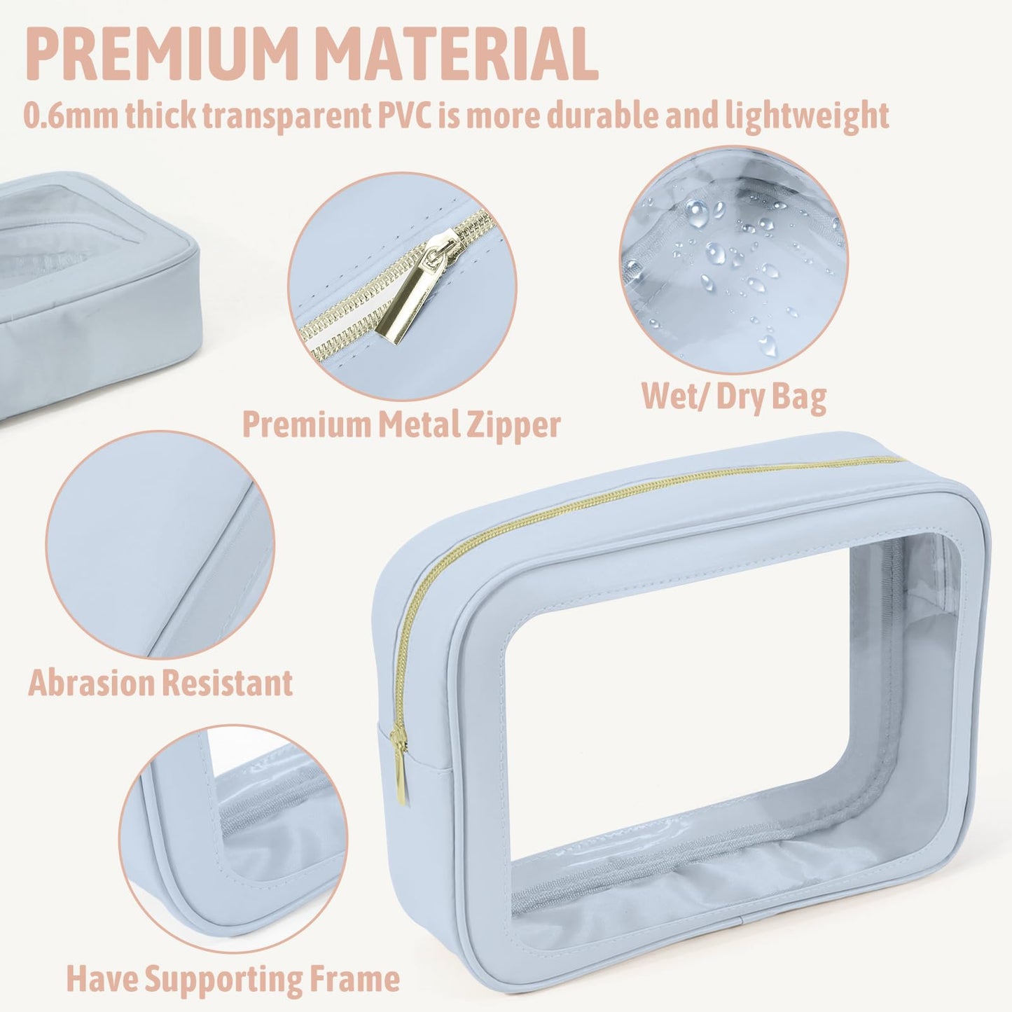 YOPCDJ 3PCS Clear Toiletry Bag,TSA Approved Travel Pouch with Zipper for Cosmetics and Toiletries，Diaper Bag Organizer Pouch Set, Purse Organizer and Clear Car Bag for Women and Kids