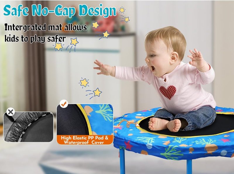Kids Trampoline - 36-Inch Indoor/Outdoor with Handle Bar & No-Gap Jumping Mat | Safe Bounce Trainer for Toddlers 1-6