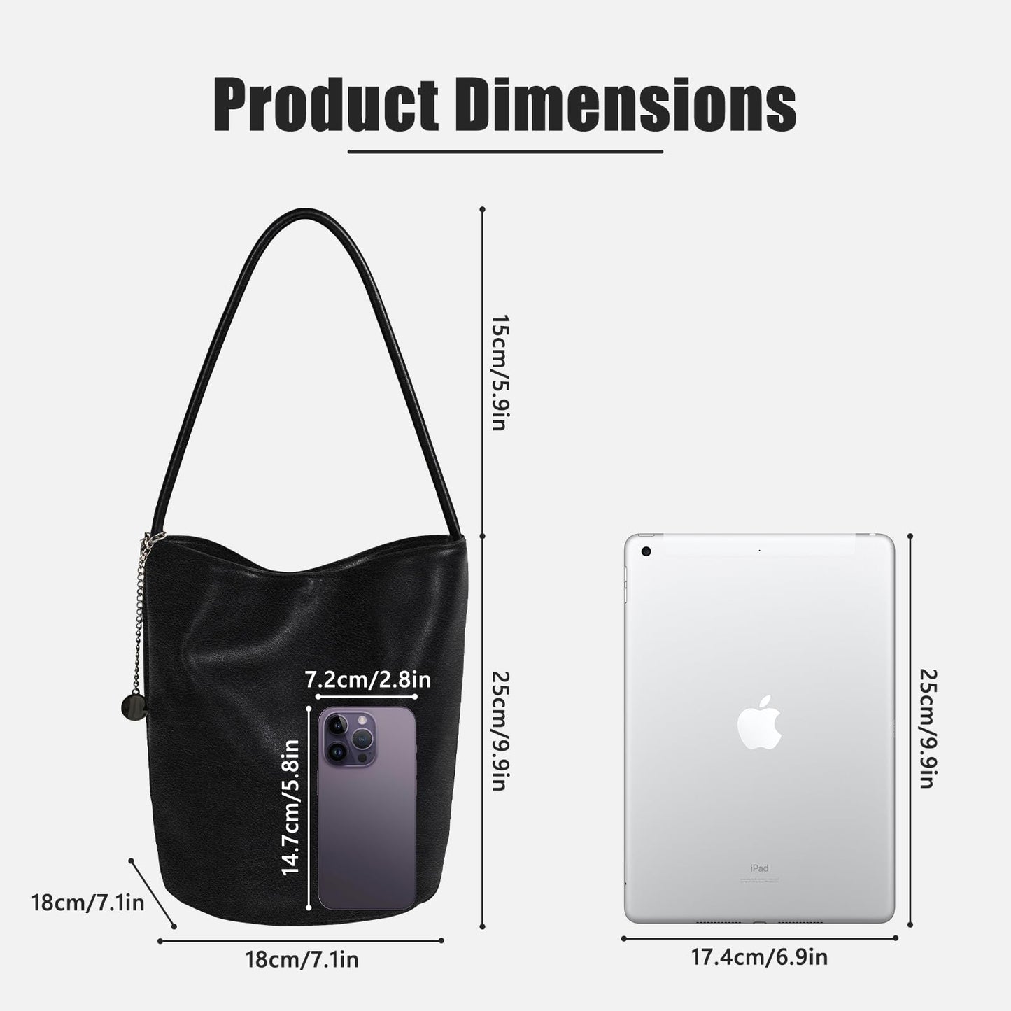 LuyaVogue Shoulder Bag for Women, Soft Leather Fall Trendy Designer Bag, Handle Bucket Bag with Pocket (Black)