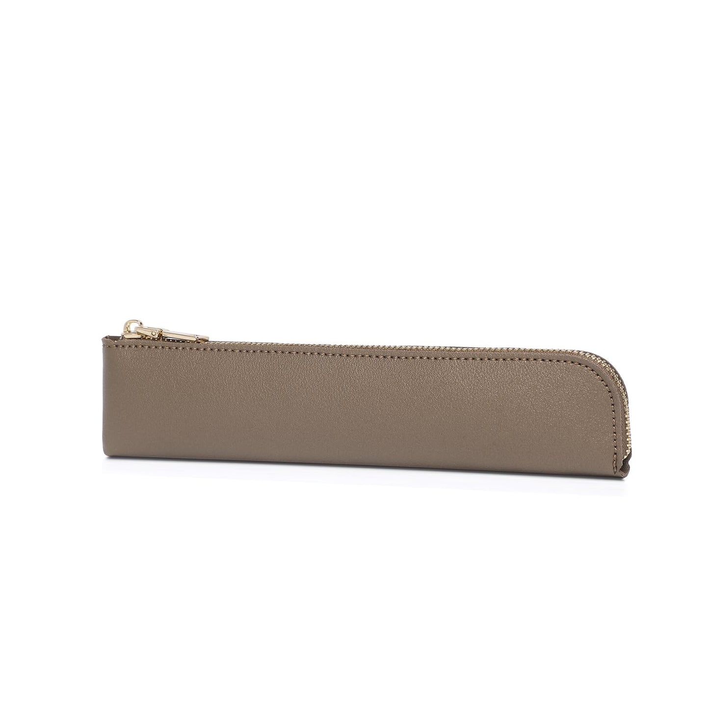 YONBEN Faux Leather Pencil Case Small Pencil Pouch Slim Pen Case Holder Zipper Bag for School Office(Pearl Brown)