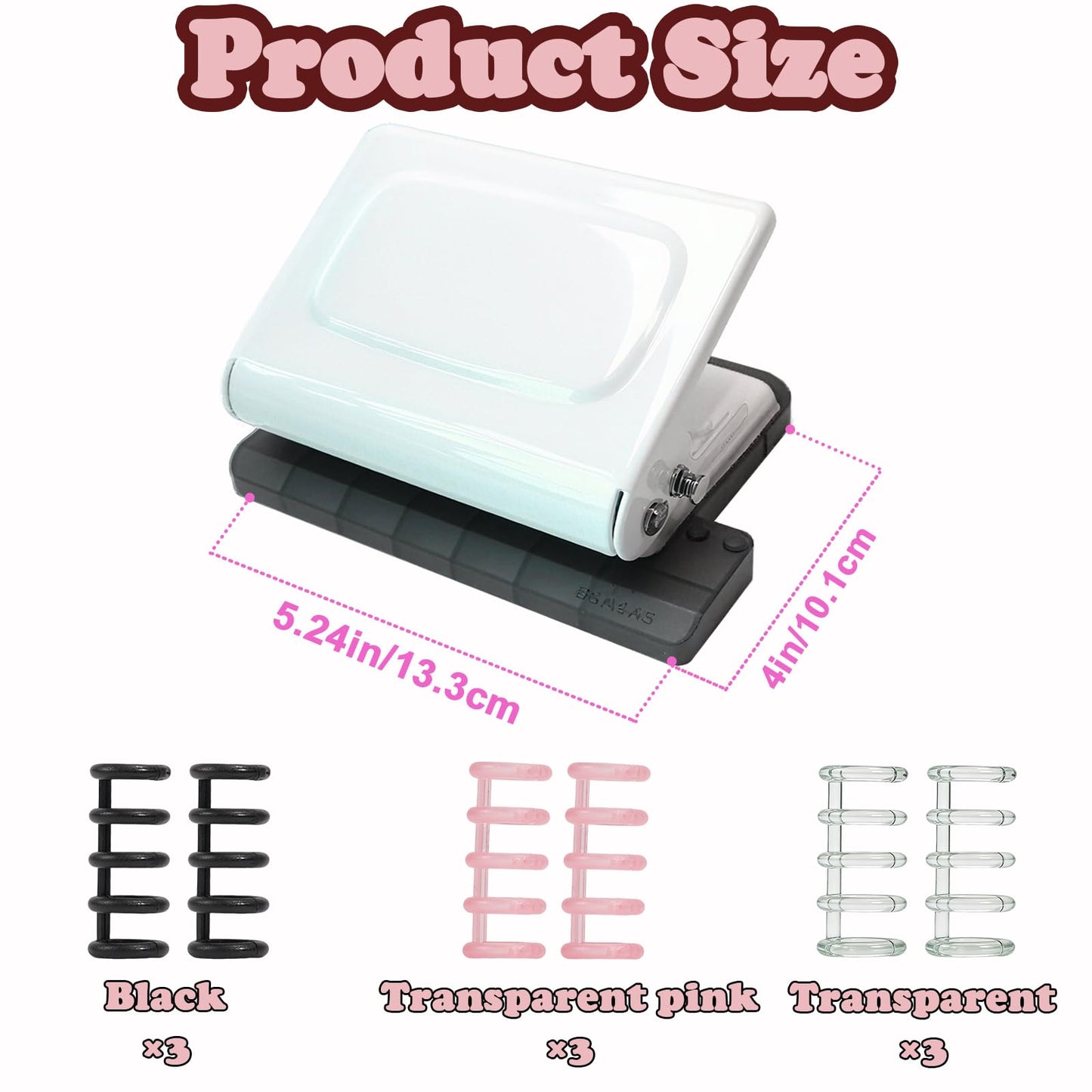 10 Hole Punch Binding Machine for Planners, Manual Paper Puncher for DIY Loose Leaf Notebooks, Includes 18 Colorful Binder Rings, Perfect for A4/A5/B5 DIY Scrapbooking, White