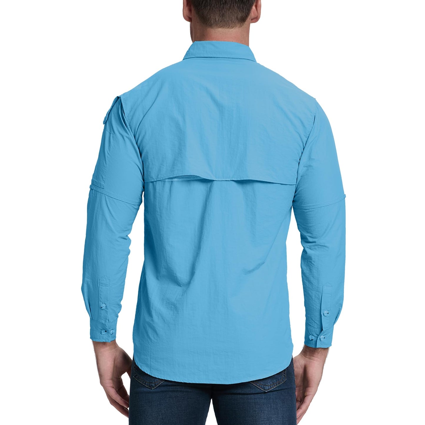 Riverruns UPF 50+ Men's Fishing Shirts Long Sleeve UV Protection Shirts Water-Repellent for Hiking, Fishing, Camping (Blue,Large)